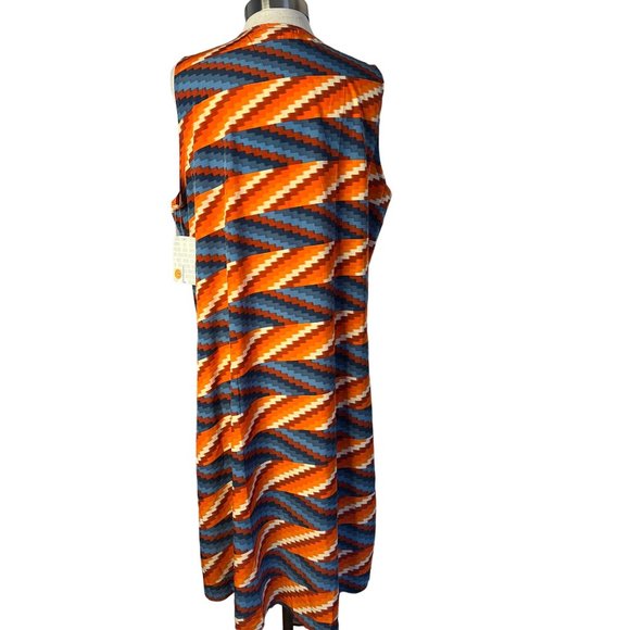 NW T Lula Roe Large Open Front Cardigan Size Large Red Orange Blue Aztec Long Sl - Picture 5 of 13